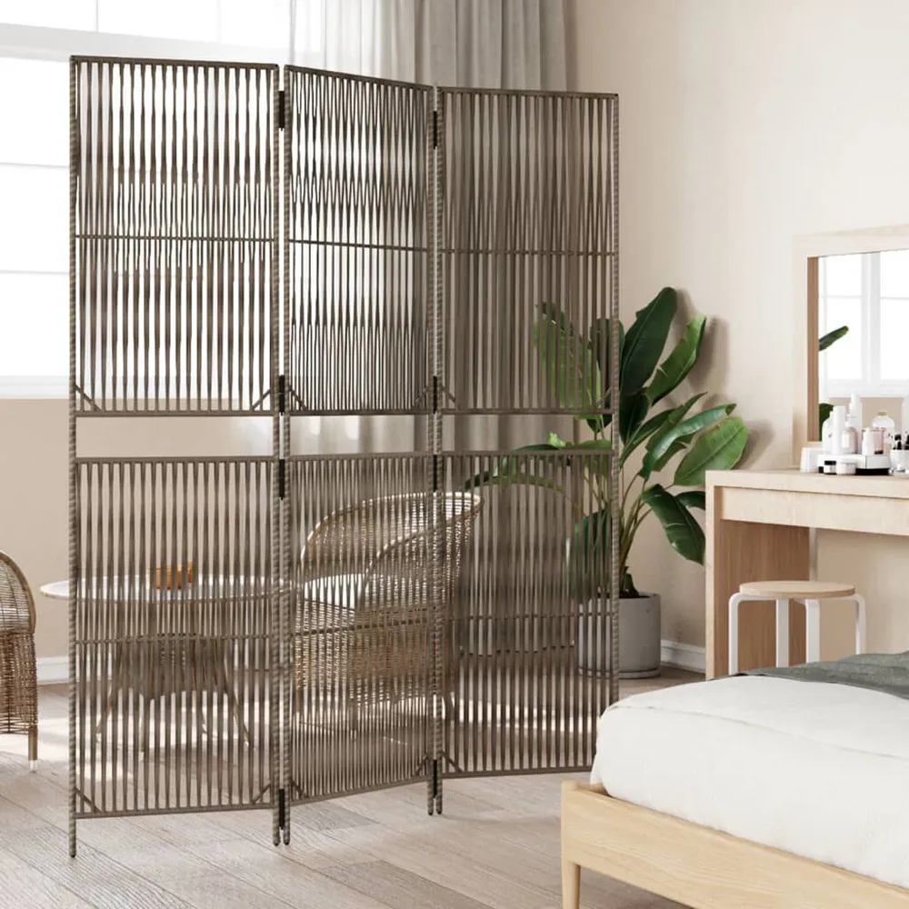 3D-relief Kamerscherm 3 panelen poly rattan grijs