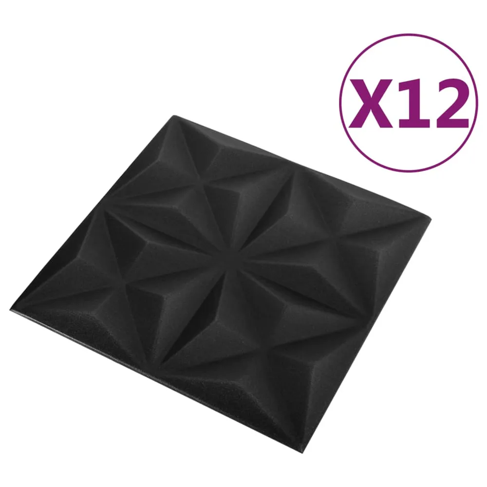 Papieren 12 st Wandpanelen 3D origami 3 m² 50x50 cm zwart