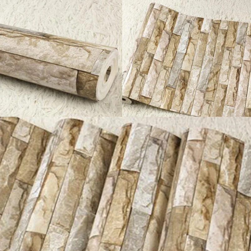 Vlies Meerkleurig niet-geweven baksteenbehang Decoratieve 3D rotswandbekleding, 31'L x 20,5"W