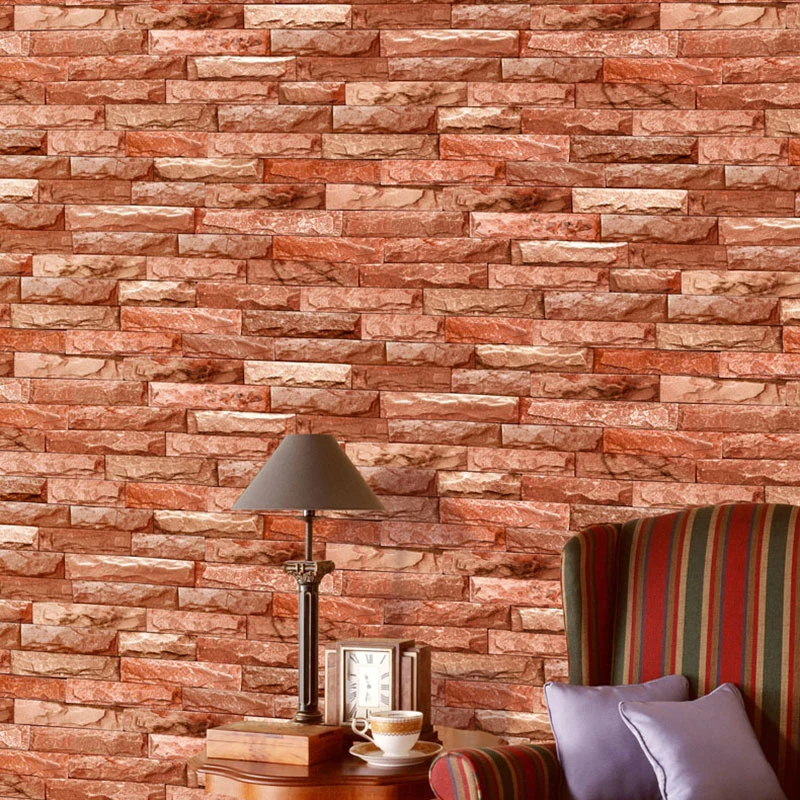 Vlies Meerkleurig niet-geweven baksteenbehang Decoratieve 3D rotswandbekleding, 31'L x 20,5"W