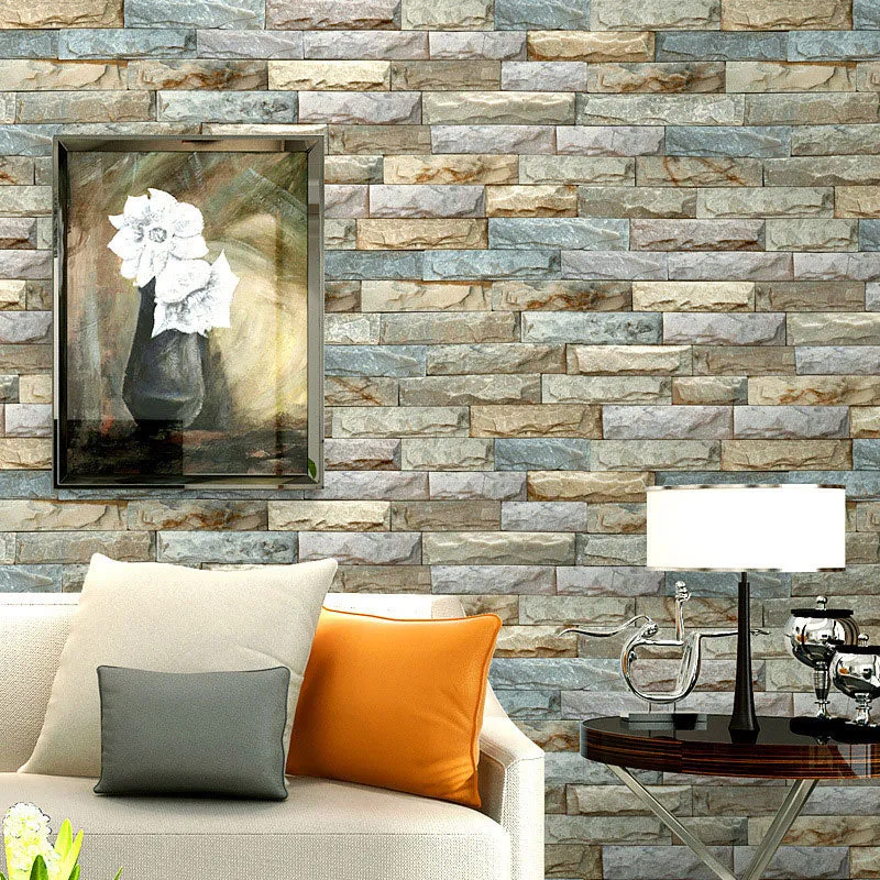 Vlies Meerkleurig niet-geweven baksteenbehang Decoratieve 3D rotswandbekleding, 31'L x 20,5"W