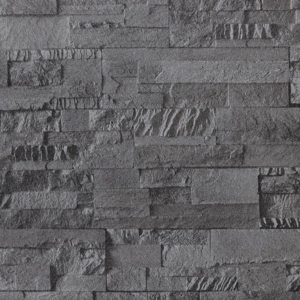 Vliesbehang 3D steen-look 10x0,53 m zwart voor plafond en muur
