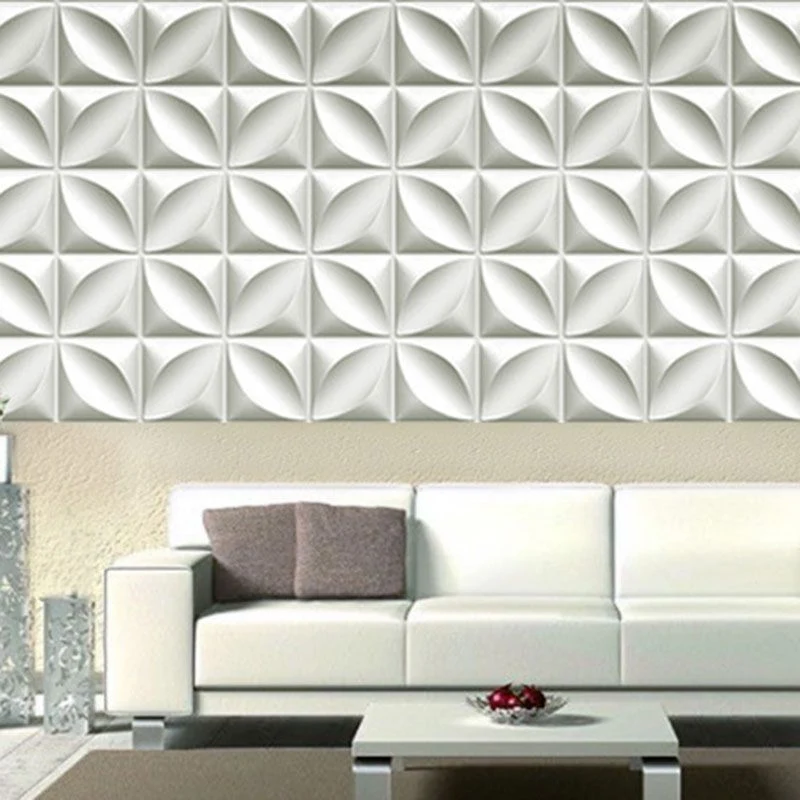 Wall Paneling Foam Peel and Stick 3D Opgezet Living Room Wall Panel White