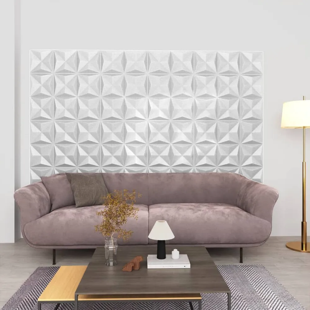 12 st Wandpanelen 3D origami 3 m² 50x50 cm wit met afwerkmes