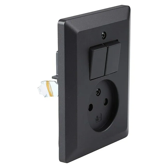Schakelaar Combinatie wandcontactdoos/schakelaar - Zwart, Inbouwmontage