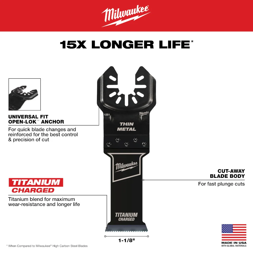 MILWAUKEE 1-1/8" Veelzijdig Fit OPEN-LOK™ Titanium Enhanced Bi-Metal Metal Blade (10 PACK)