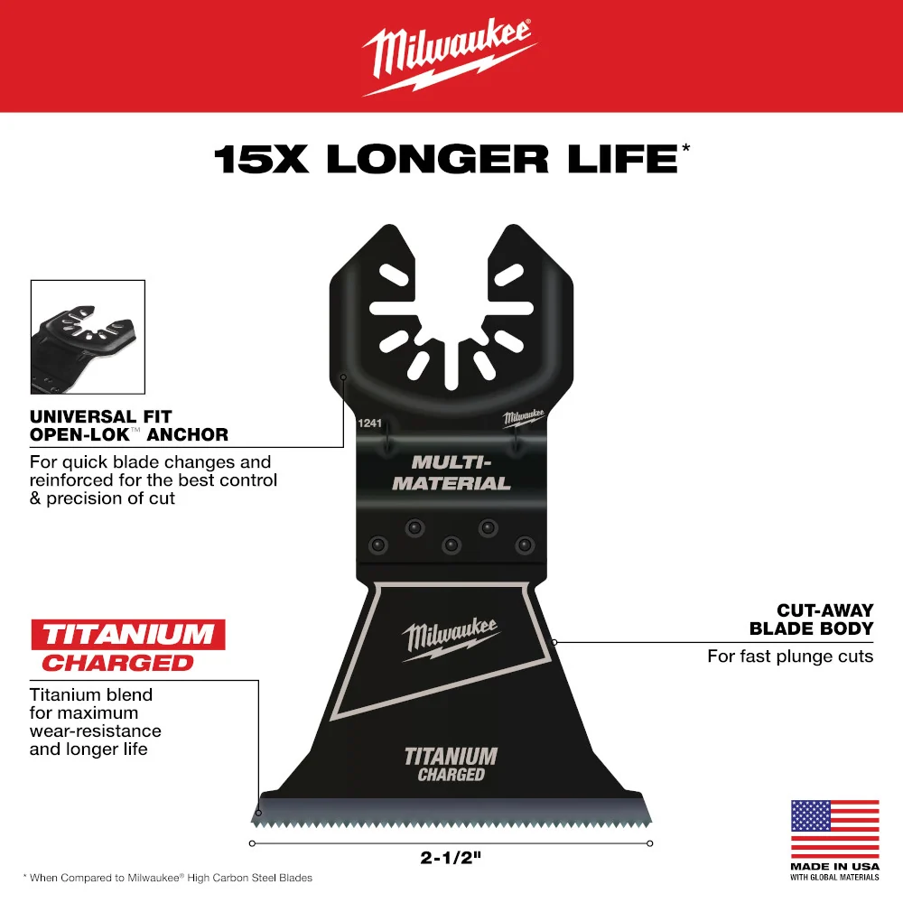 MILWAUKEE 2-1/2" Universal Fit OPEN-LOK™ TITANIUMLEGERING CHARGED™ Bi-Metal Multi-Material Blades