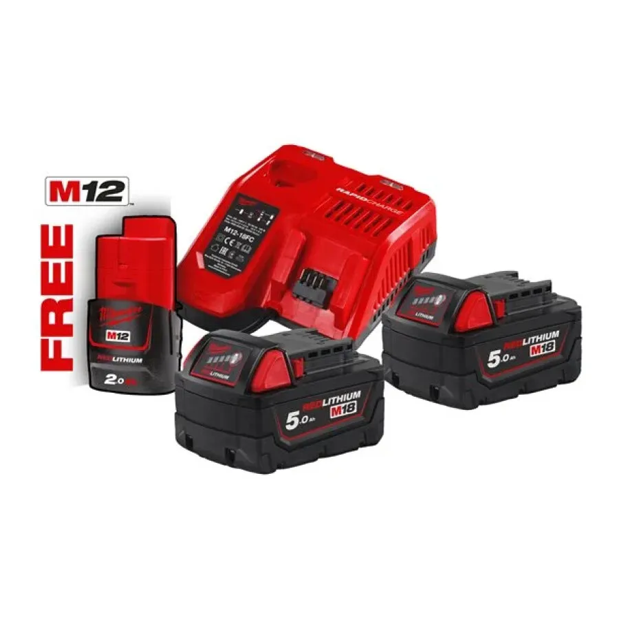 Milwaukee accupack - M18 NRG-502 - 12V/18V - 2x5.0 Ah en 1 Stück 2.0 Ah accu en snellader - Li-ion