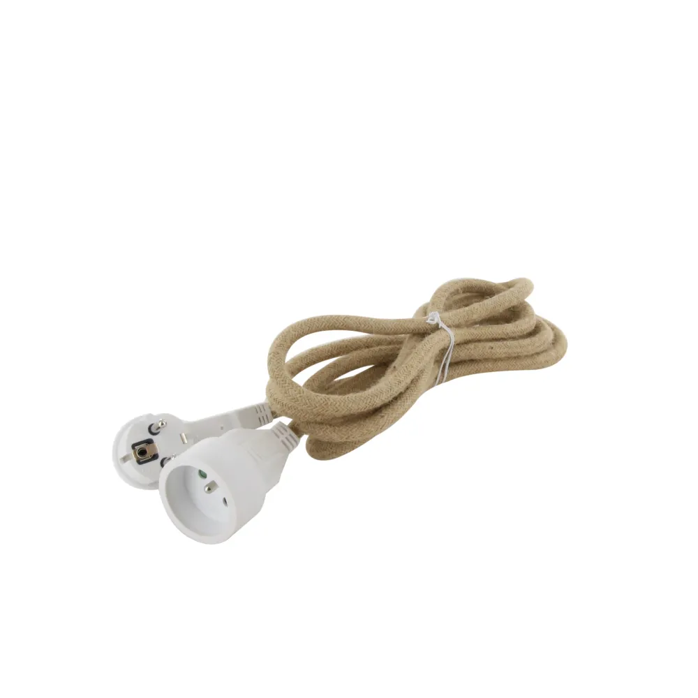 Linen textile extension cord - white flat plug - 3m