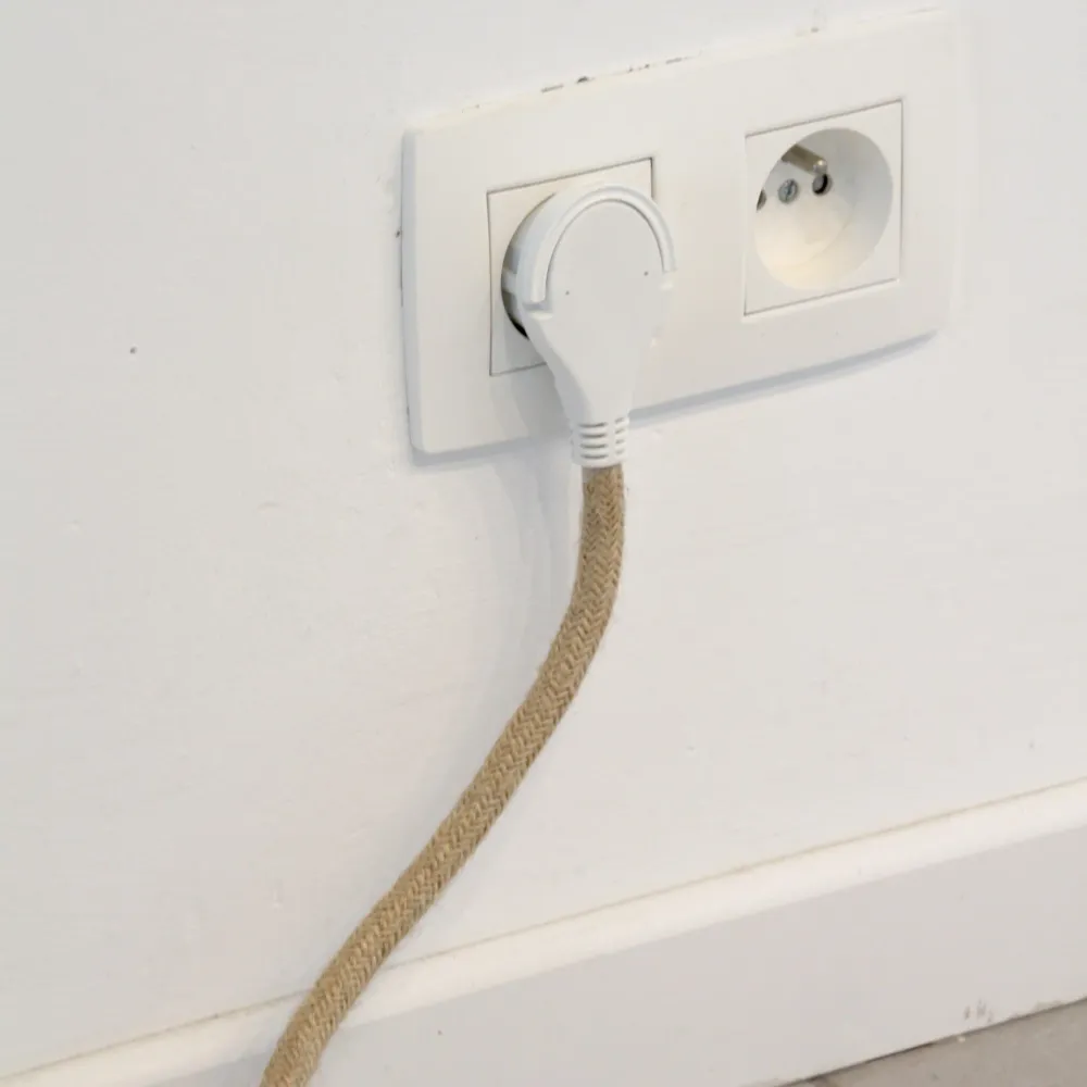 Linen textile extension cord - white flat plug - 3m