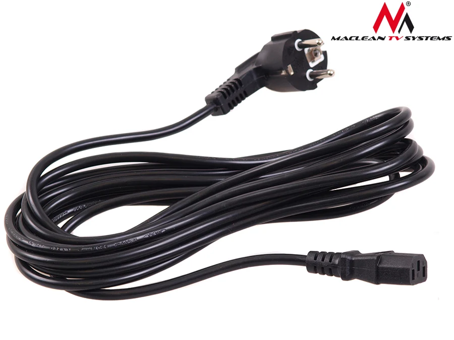 Maclean MCTV-801 Voedingskabel 3-pins EU-stekker lengte 5m Zwart