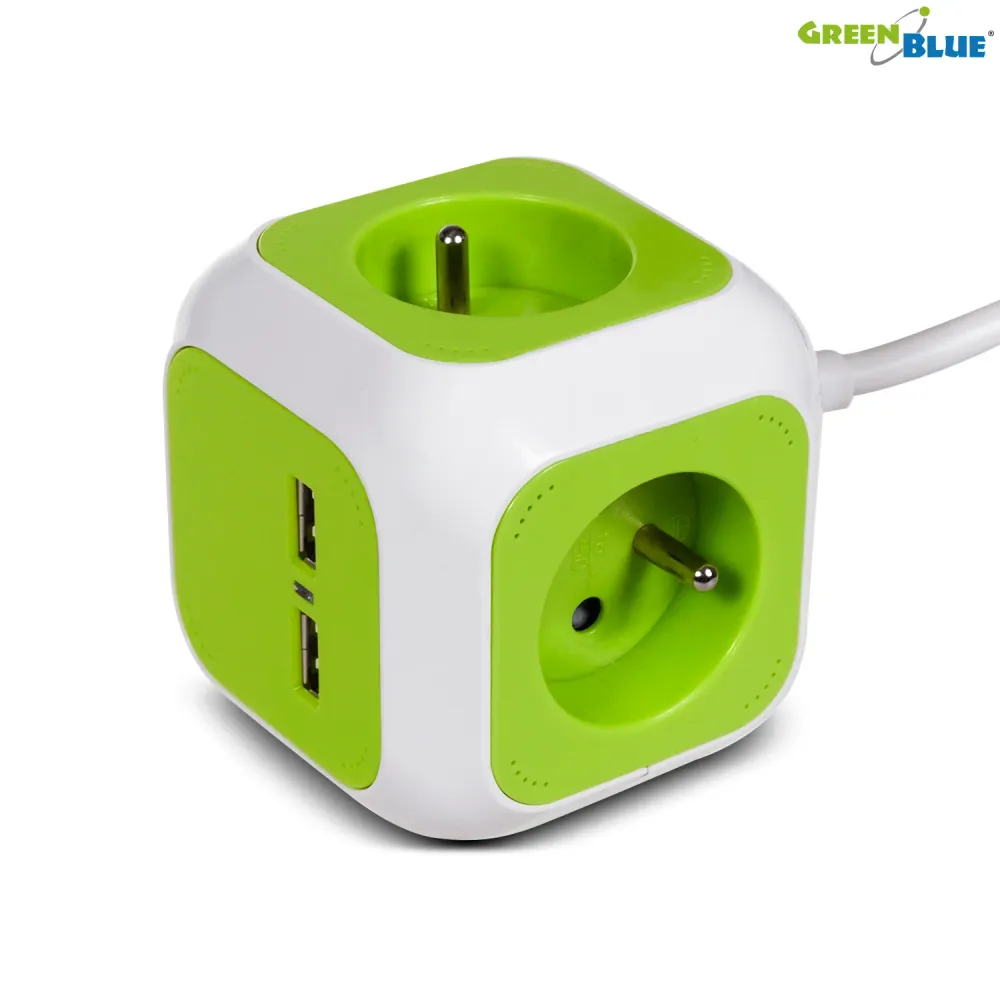 Netwerk GreenBlue GB118 MagicCube 4x stopcontacten 2x USB-aansluiting 1.4m met penaarde