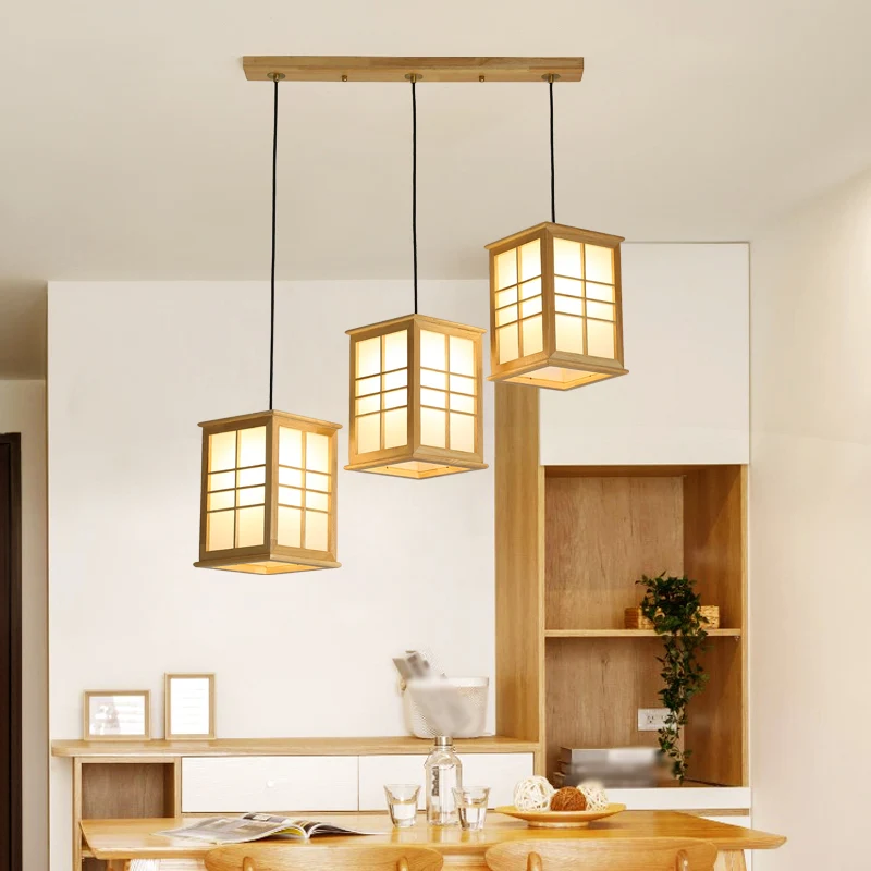 Netwerk Moderne rechthoekige houten hangende LED-eetkamerlamp met meerdere hangers