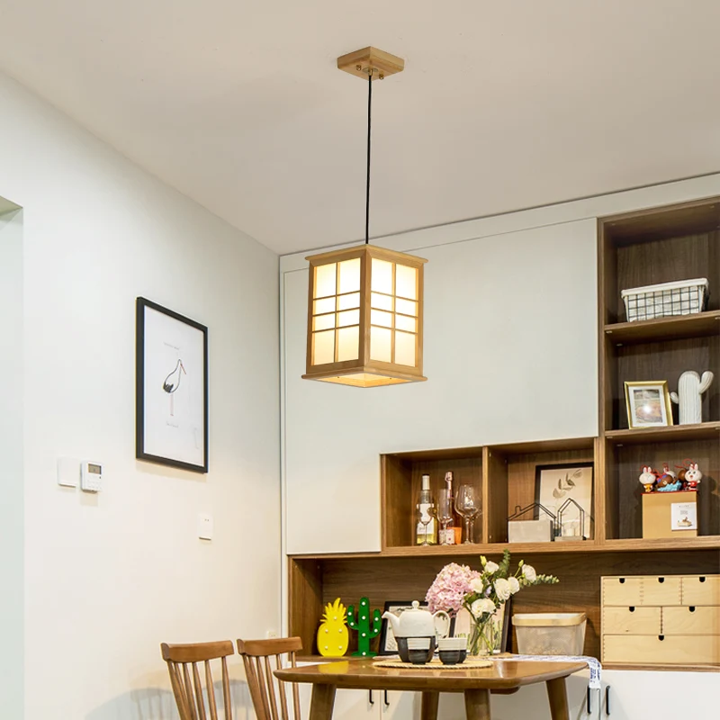 Netwerk Moderne rechthoekige houten hangende LED-eetkamerlamp met meerdere hangers