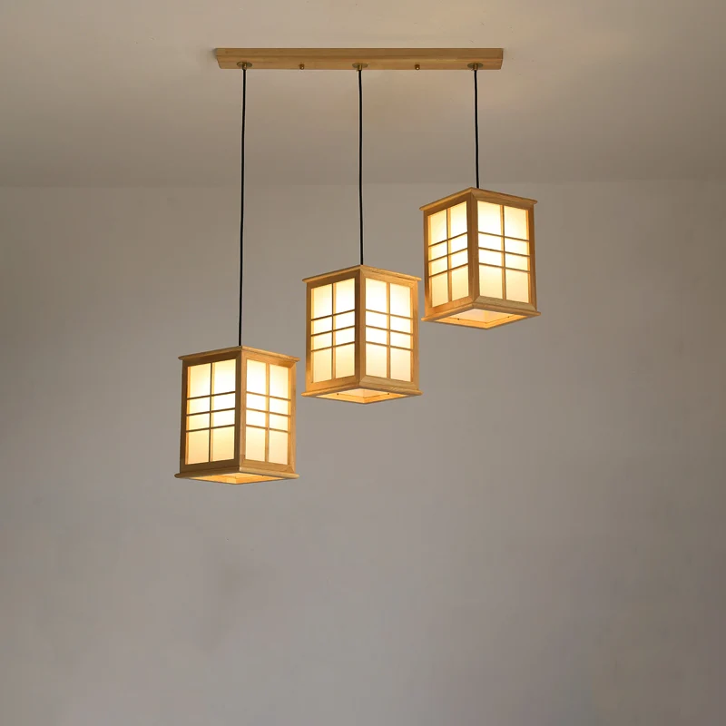 Netwerk Moderne rechthoekige houten hangende LED-eetkamerlamp met meerdere hangers