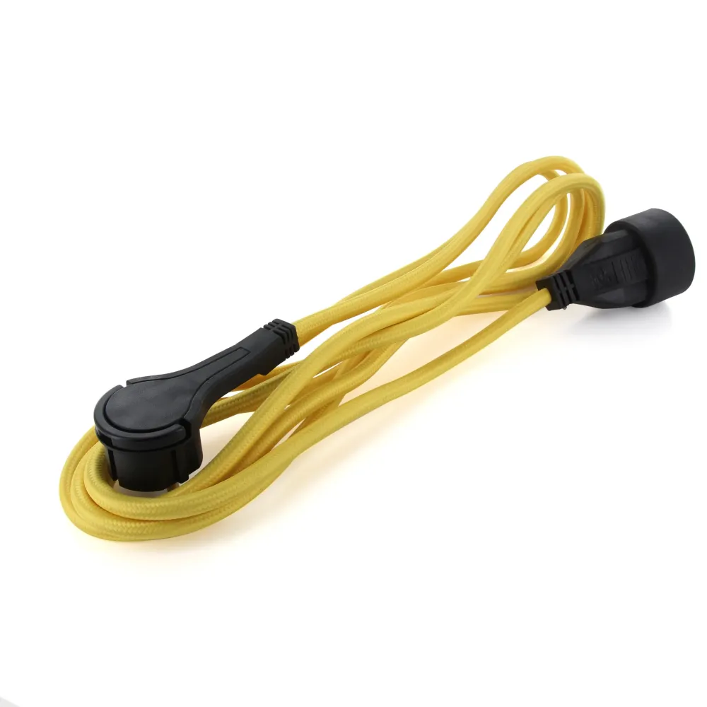 Textile extension cable mosterdgeel - white flat plug - 3m