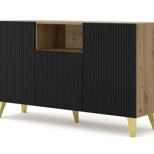 Ladenkast RAVENNA B 150 cm 2D1DM ambachtelijk eiken / mat zwart + gouden poten Snel gemonteerd
