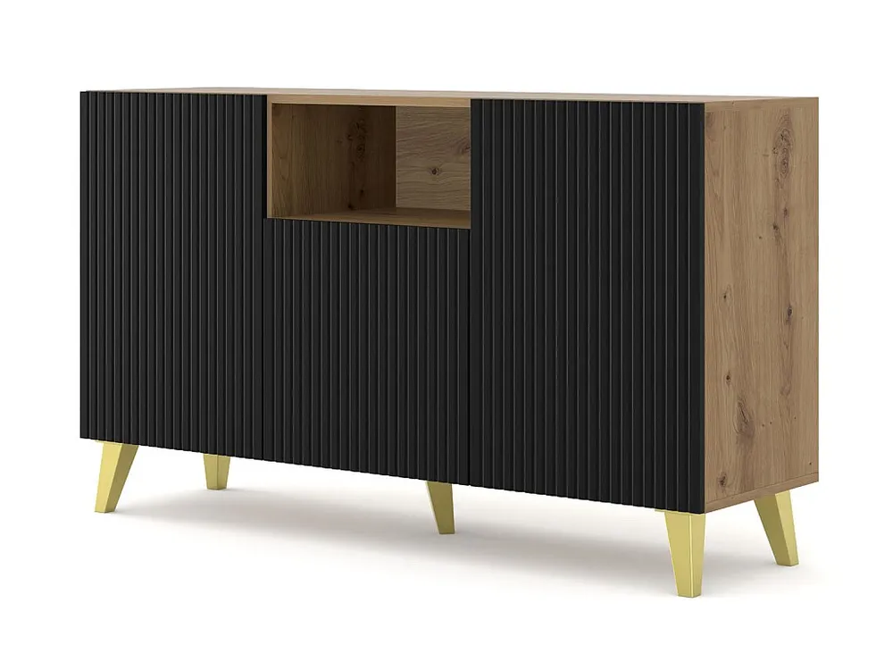 Ladenkast RAVENNA B 150 cm 2D1DM ambachtelijk eiken / mat zwart + gouden poten Snel gemonteerd
