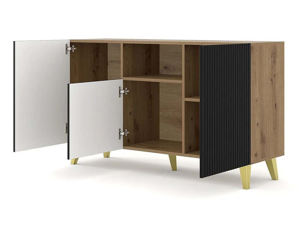 Ladenkast RAVENNA B 150 cm 2D1DM ambachtelijk eiken / mat zwart + gouden poten Snel gemonteerd