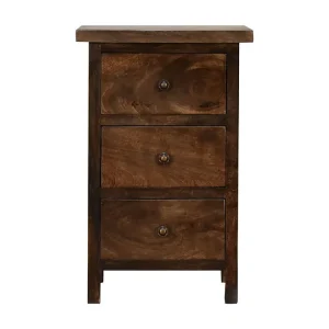 Mobiele Artisan Furniture Massief Houten Traditioneel Grijs Landelijke Nachtkast met 3 Laden, Slaapkamer Nachtkastje