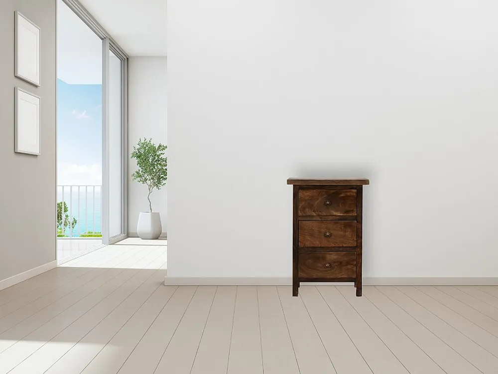 Mobiele Artisan Furniture Massief Houten Traditioneel Grijs Landelijke Nachtkast met 3 Laden, Slaapkamer Nachtkastje