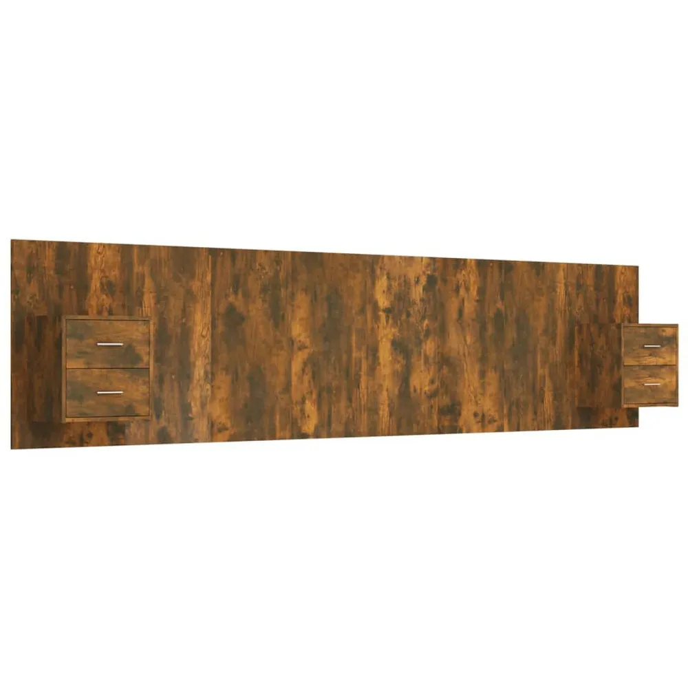 Modulaire Hoofdbord met kastjes bewerkt hout gerookt eikenkleurig