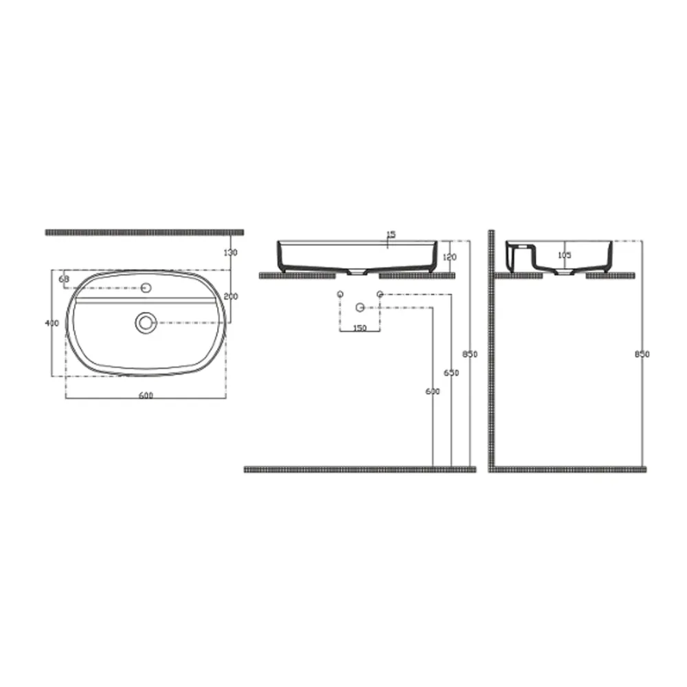 Oval countertop sink hole BathCore Infinity series 60x40 Bordeaux color