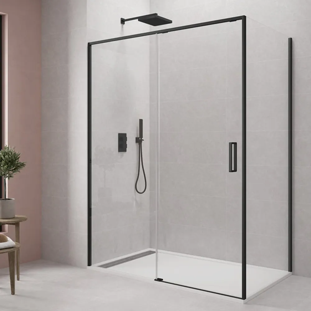 Rectangular shower enclosure sliding opening cm 135x80 model Twenty Zwart 6 mm tempered glass and black colored profiles