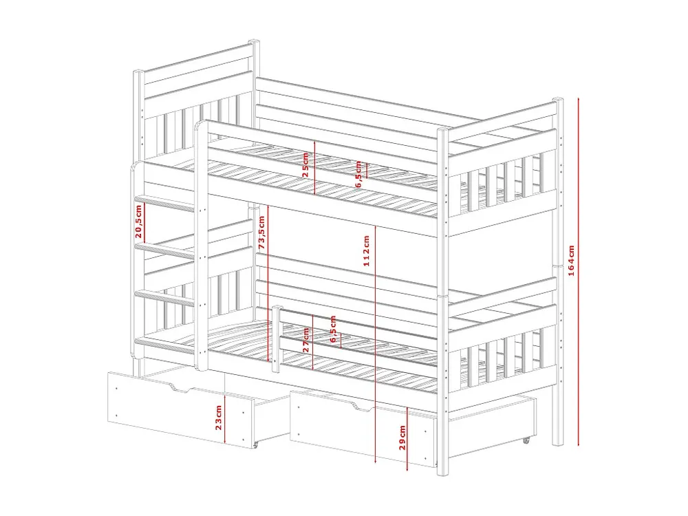 Stapelbed ADAS BB002 80x180 cm Grijs