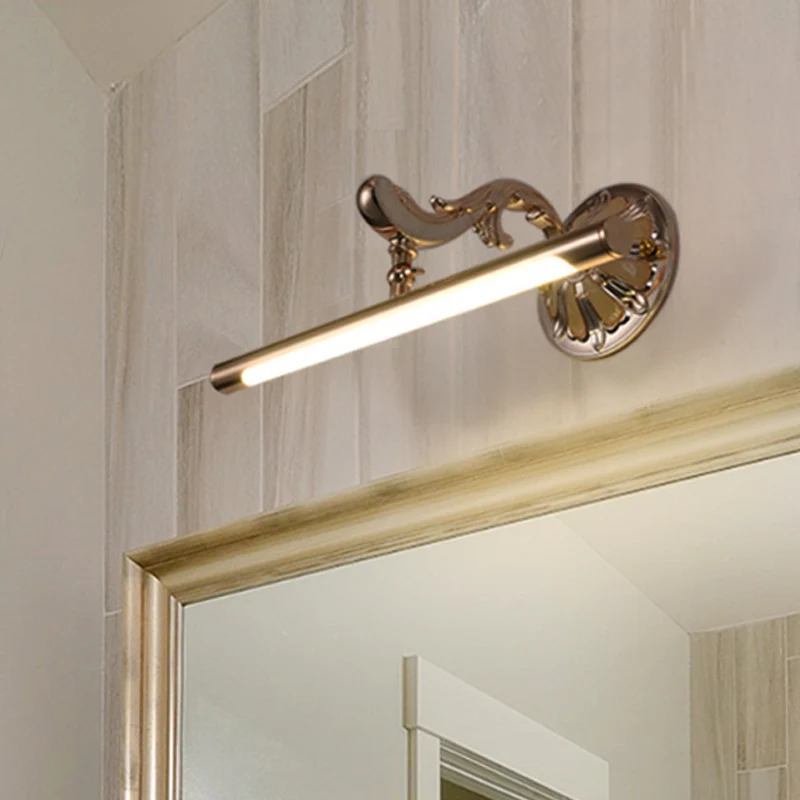 Buisvormige metalen make-upspiegel helder moderne stijl 16 "/22" dia LED gouden afwerking wandmontage lamp voor badkamer