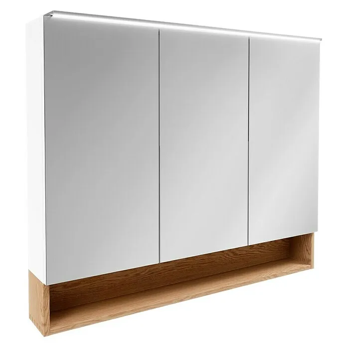 Camargue Nature Led-spiegelkast - b x h: 100 x 82,2 cm, Met verlichting, Hout, Wit/Eik