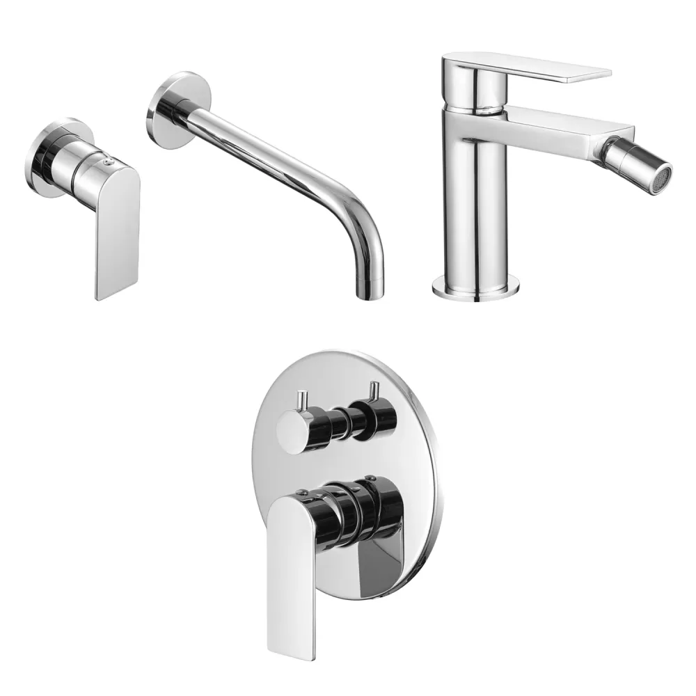 Composition built- basin mixers, bidet and 3-way shower mechanical diverter verchroomd Ottomix