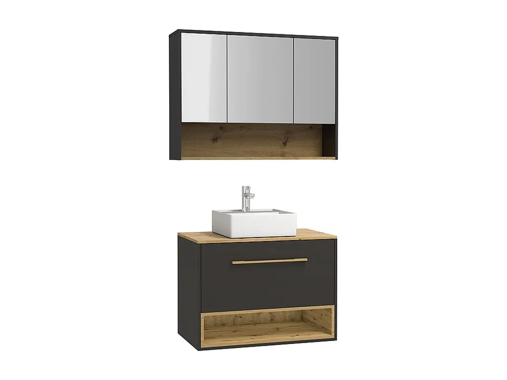 Hangend badkamermeubel antraciet met wastafel en spiegelkast - 80 cm - YANGRA - Koop nu