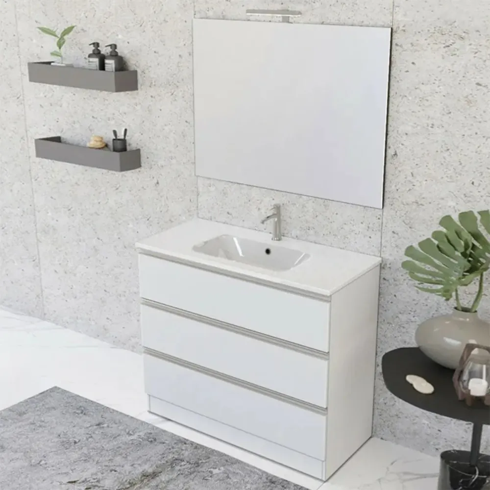 Nexu suspended bathroom composition 3 drawers sink mirror LED lamp 100x90 cm - Sneeuwwit