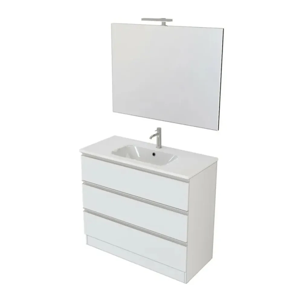 Nexu suspended bathroom composition 3 drawers sink mirror LED lamp 100x90 cm - Sneeuwwit