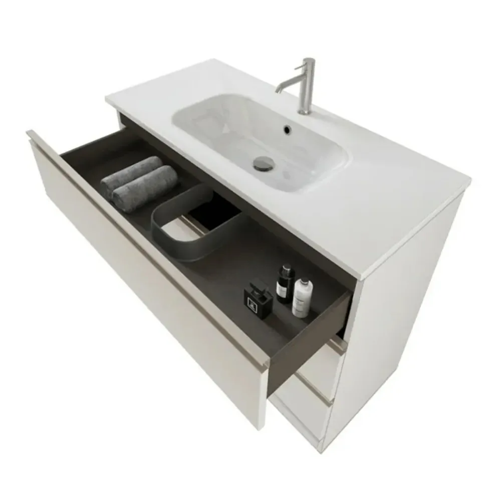 Nexu suspended bathroom composition 3 drawers sink mirror LED lamp 100x90 cm - Sneeuwwit