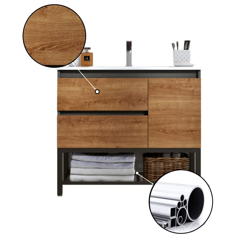 Shelving Included Vanity Set Wood 2 Drawers Freestanding Enkel Sink Vanity Mirror 24l