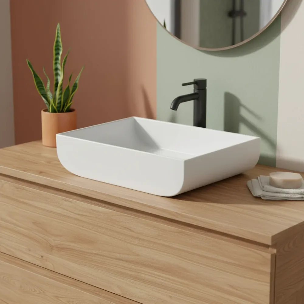 Azzurra Leuca line countertop sink 60x45 cm - Glossy melkwit