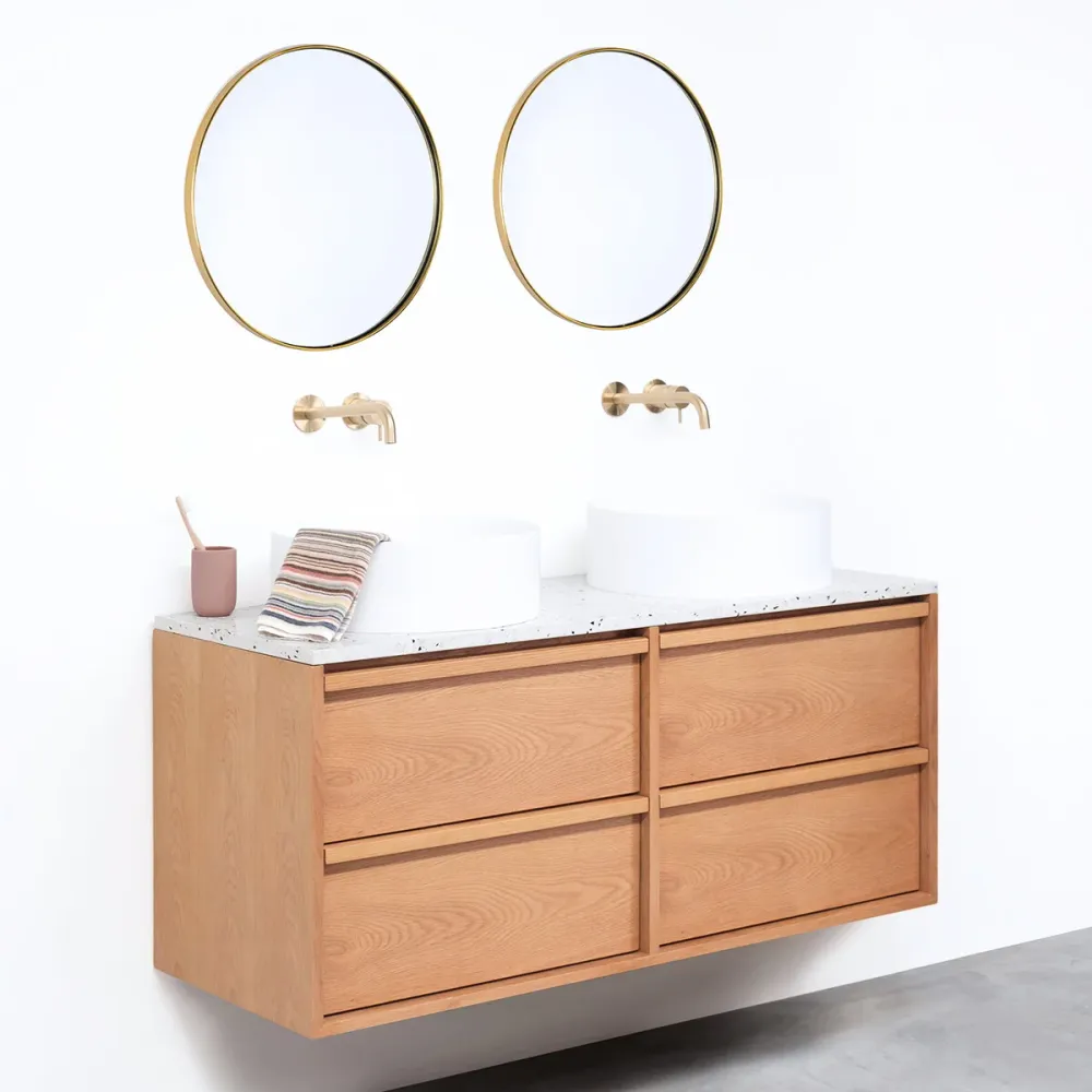 Badkamerkast Eik Fien - 120 cm - Sims waskommen - Terrazzo bovenplaat