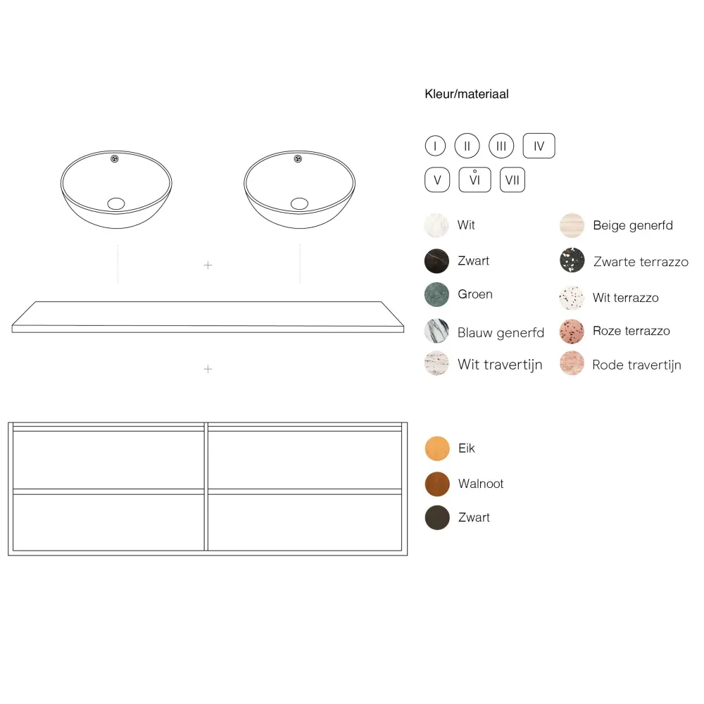 Badkamerkast Eik Fien - 120 cm - Sims waskommen - Terrazzo bovenplaat