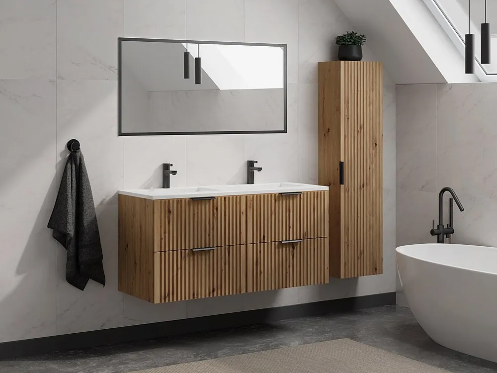 Badkamermeubel met inbouwwastafel en kolomkast, zacht naturel, 120 cm, ZEVARA