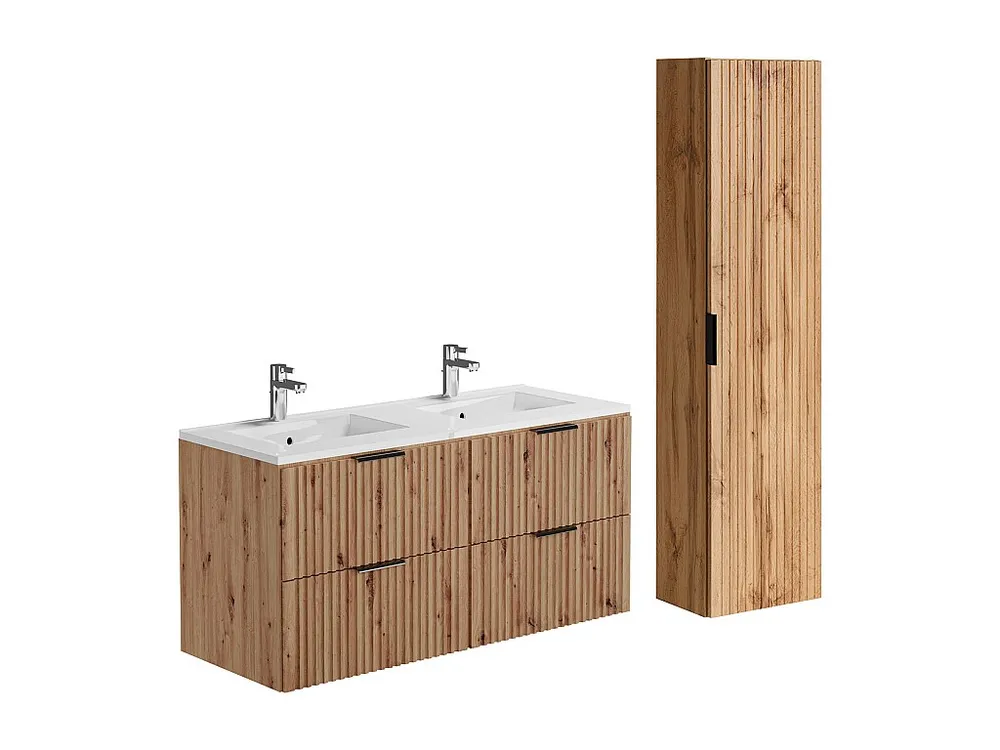 Badkamermeubel met inbouwwastafel en kolomkast, zacht naturel, 120 cm, ZEVARA