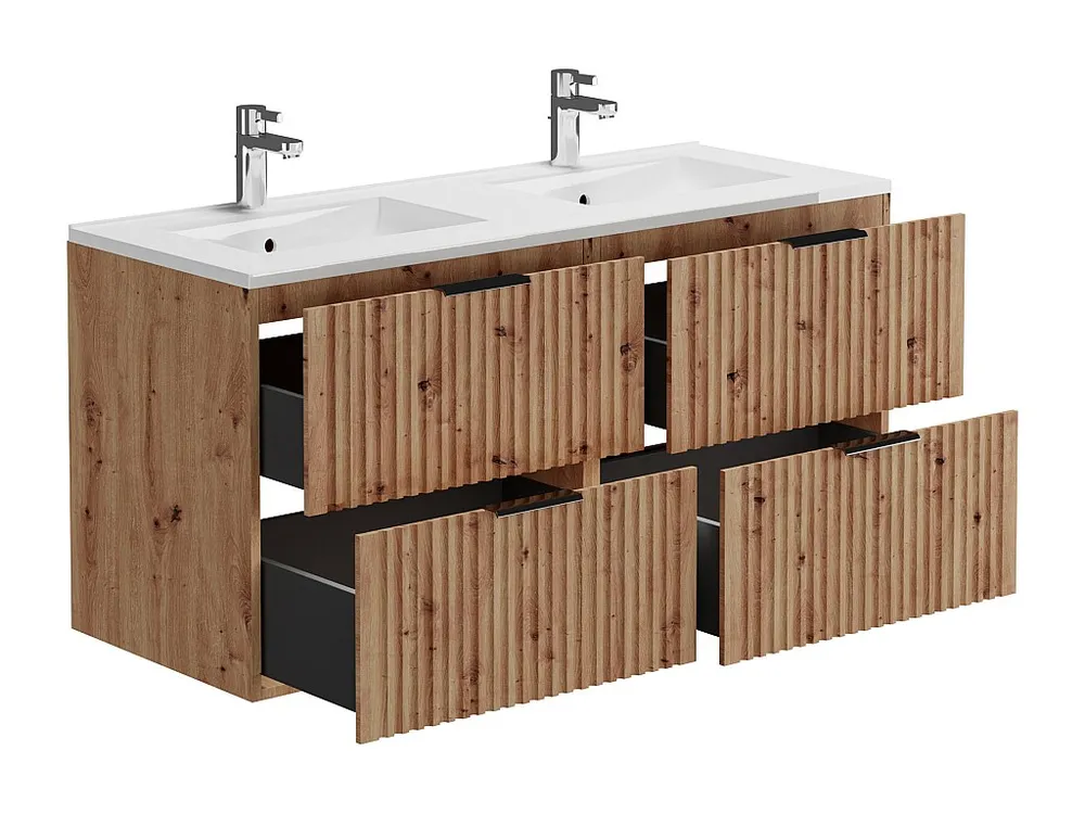 Badkamermeubel met inbouwwastafel en kolomkast, zacht naturel, 120 cm, ZEVARA