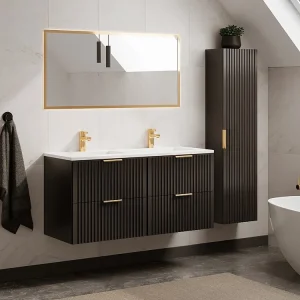 Badkamermeubel met inbouwwastafel en kolomkast, zwart, 120 cm, ZEVARA