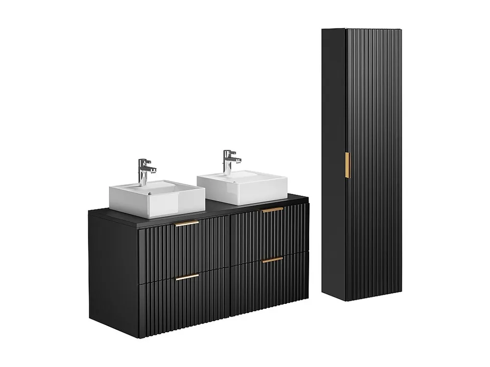Badkamermeubel met opbouwwastafel en kolomkast, zwart, 120 cm, ZEVARA