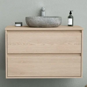 Badkamermeubel met opzetwastafel van steen, 80 cm, MILIPAM