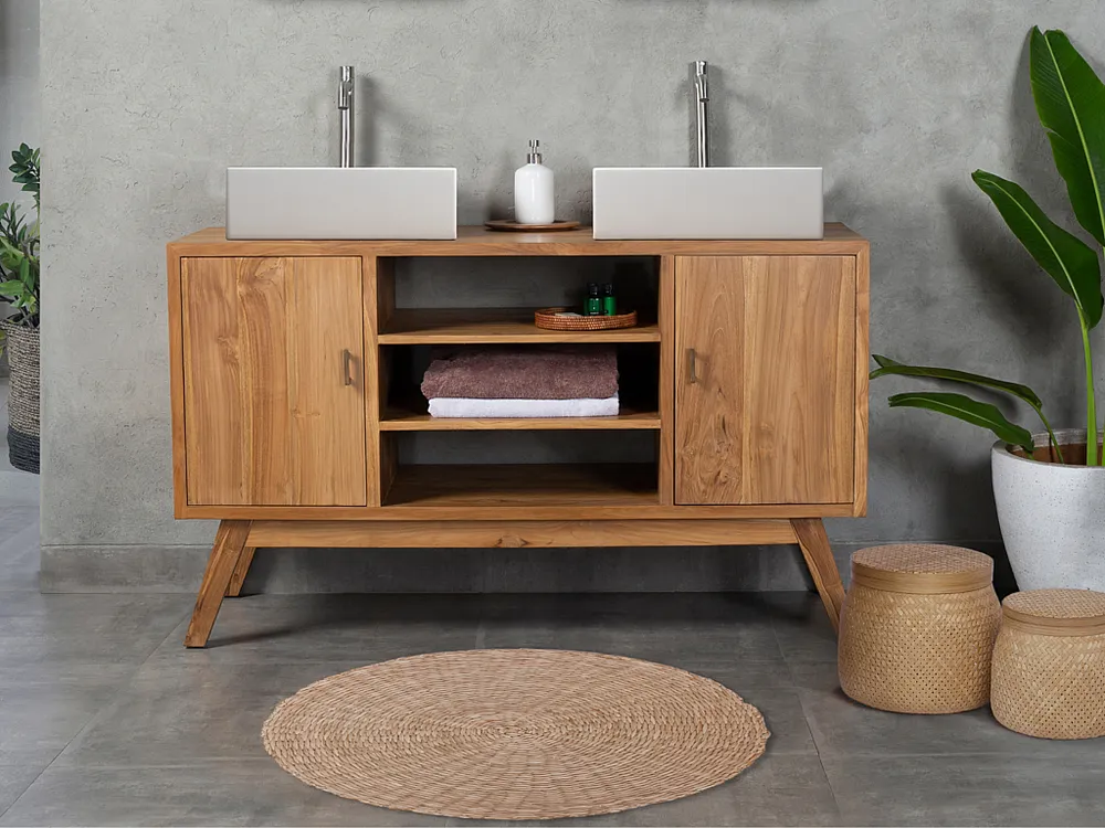 Badkamermeubel teakhout - 135 cm - GIANYAR - Koop nu laaggeprijsd uw online meubelshop