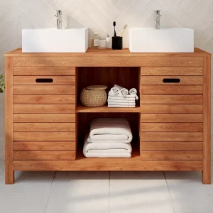 Badkamermeubel van acaciahout met enkele wastafel - 130 cm - PULUKAN - Koop nu online