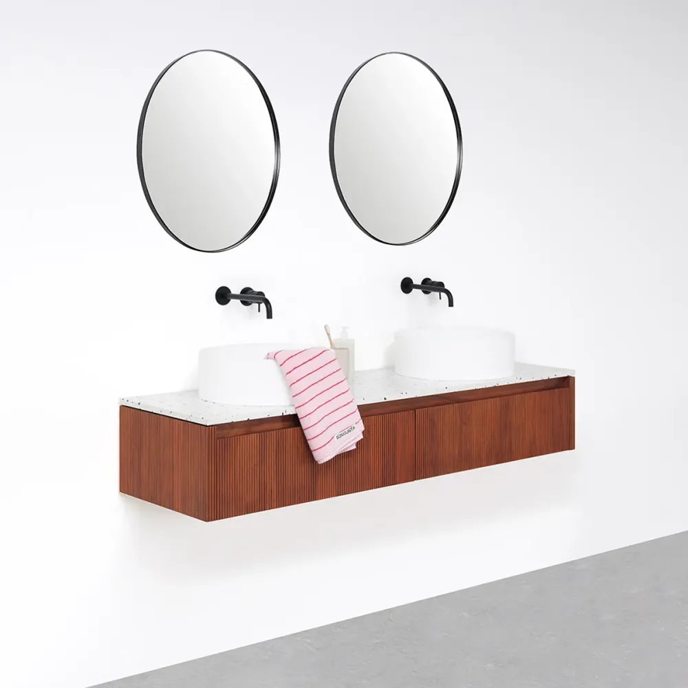 Badkamermeubel Walnoot - Ahun - Sims Massief Surface - Terrazzo bovenplaat - 150 cm