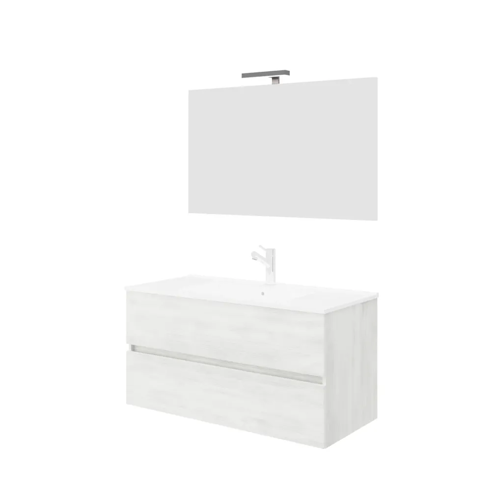 Bathroom cabinet 100 cm sink and mirror Cubi&Co Symmetry Classic 4 - White Eik